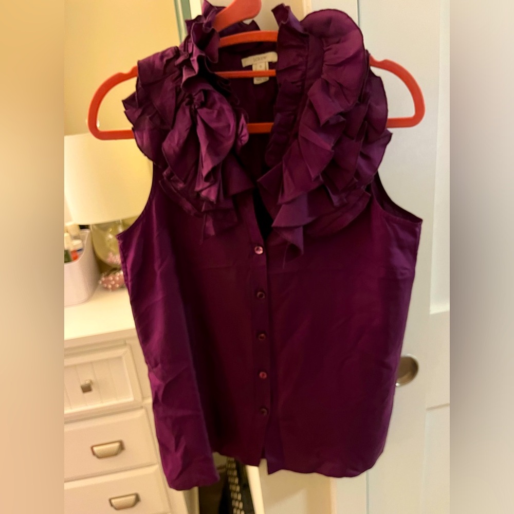 J Crew eggplant ruffled silk top